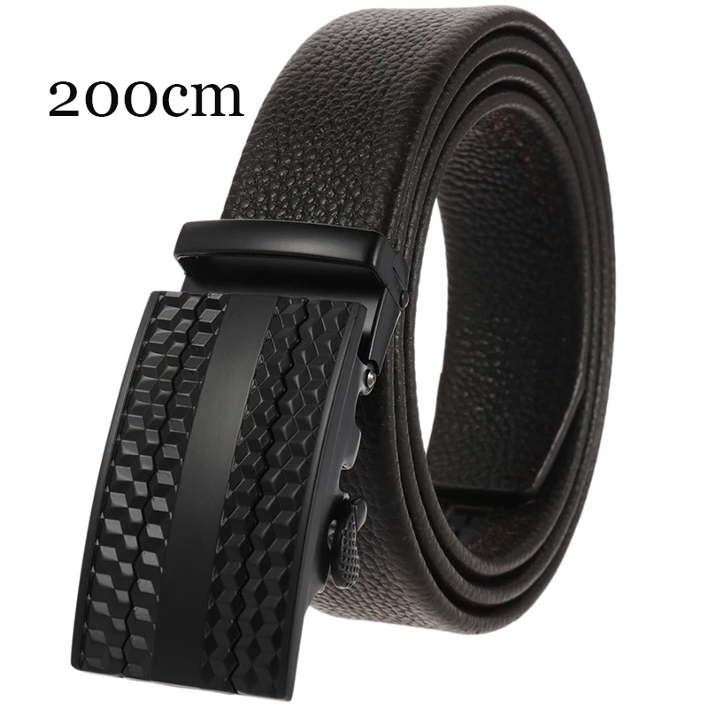Мужской деловой ремень с автоматической пряжкой черный из натуральной кожи 200 190