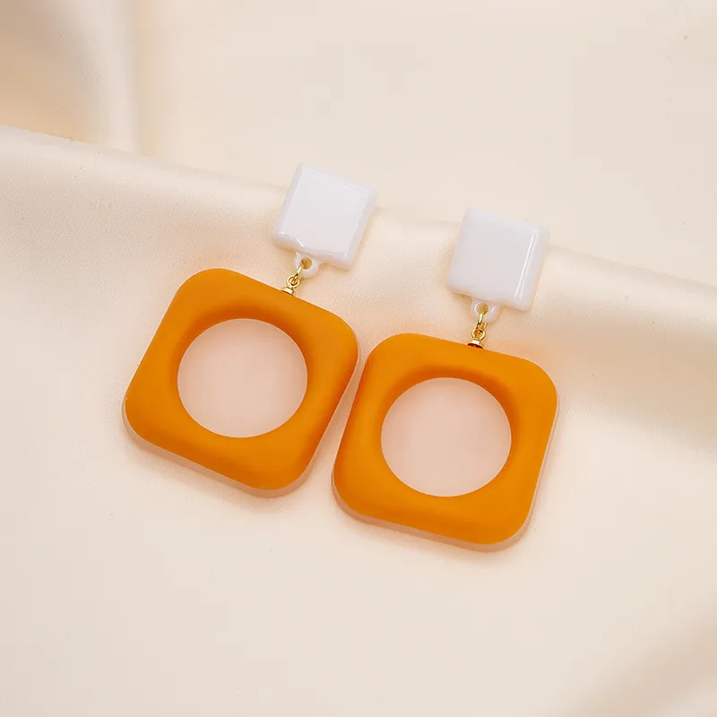 Модные Простые цветные контрастные Квадратные подвесные серьги милые
