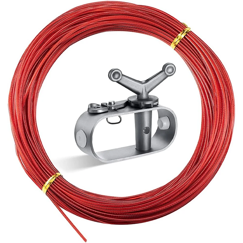 

Hot Pool Cover Cable and Winch Kit Swimming Pool Cover Cable Red Cable with Stainless Steel Winch for Winter (120 Feet)