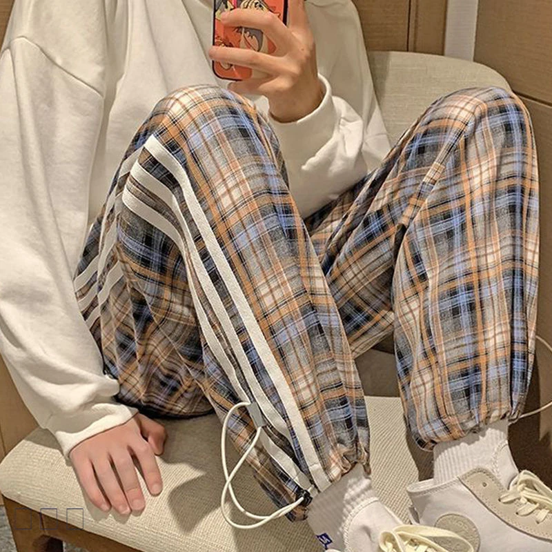 

21summer 300 kg plus fat plus size sweatpants women loose-fitting Korean-style pants ins tide lattice casual drawstring trousers