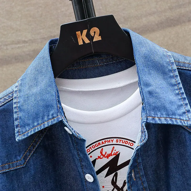 VERSMA летние Camisa социальная Masculina джинсовая мужская рубашка с длинным рукавом в