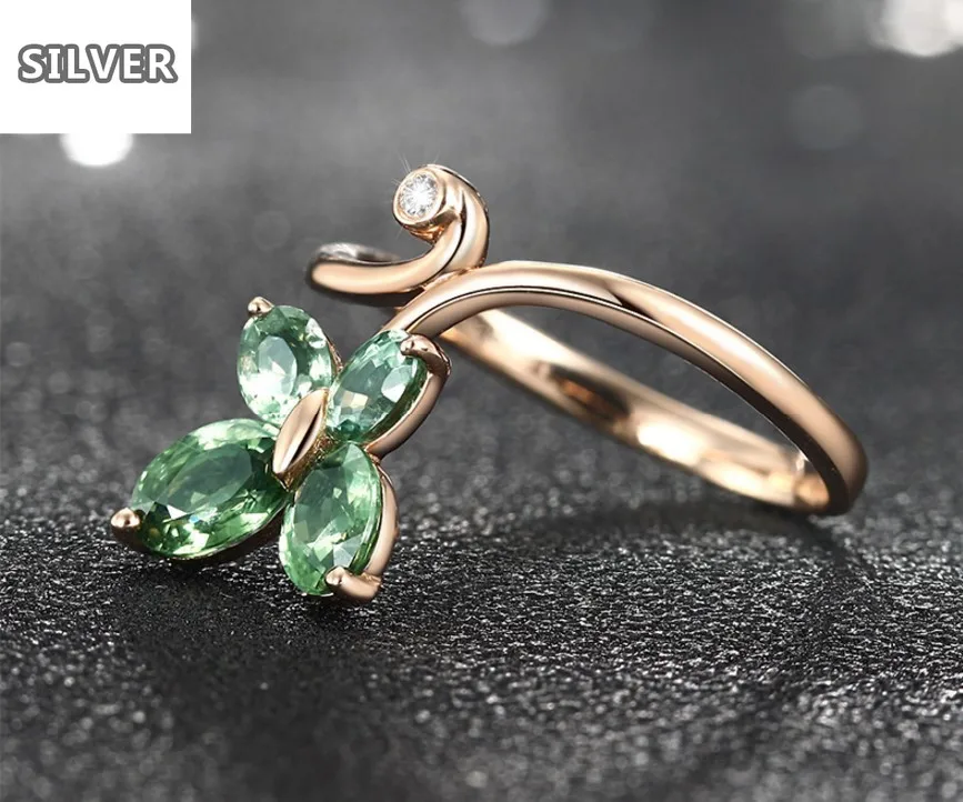 Кольцо с изумрудом покрытое розовым золотом со стрекозой кольцо зеленым