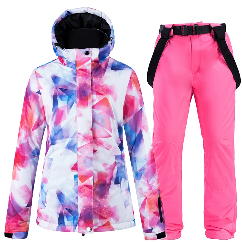 -30 Colorful Girl's Snow Suit Wear Waterproof Windproof Skiing Sets Snowboarding Clothing Jackets + Pants Winter Costume Women's