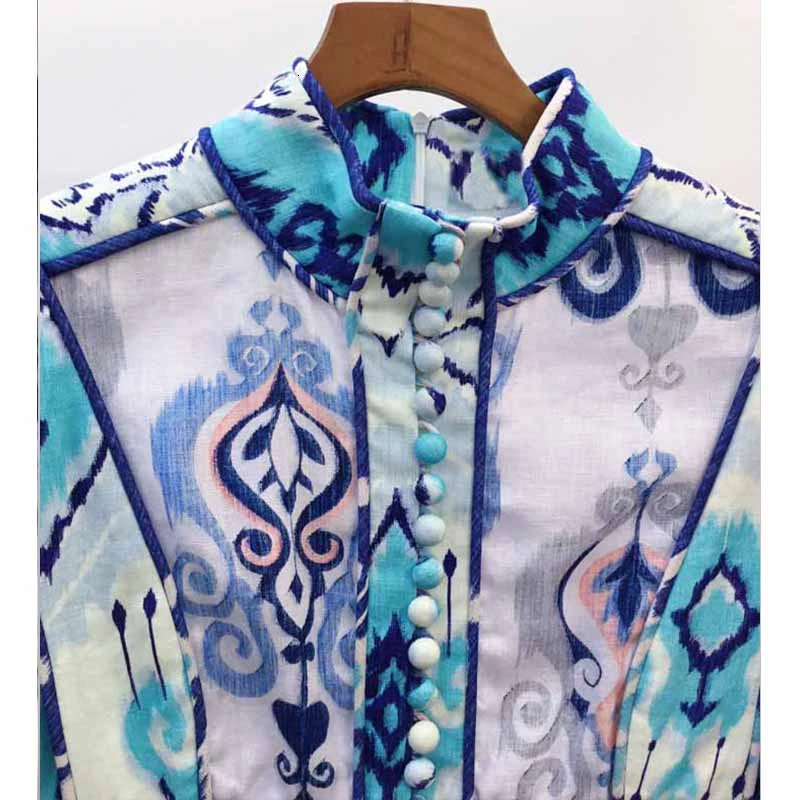 Cosmicchic фонарь с длинным рукавом Бохо льняное короткое платье со стоячим воротником принт рюшами Русалка мини сексуальное винтажное подиумное вечернее платье