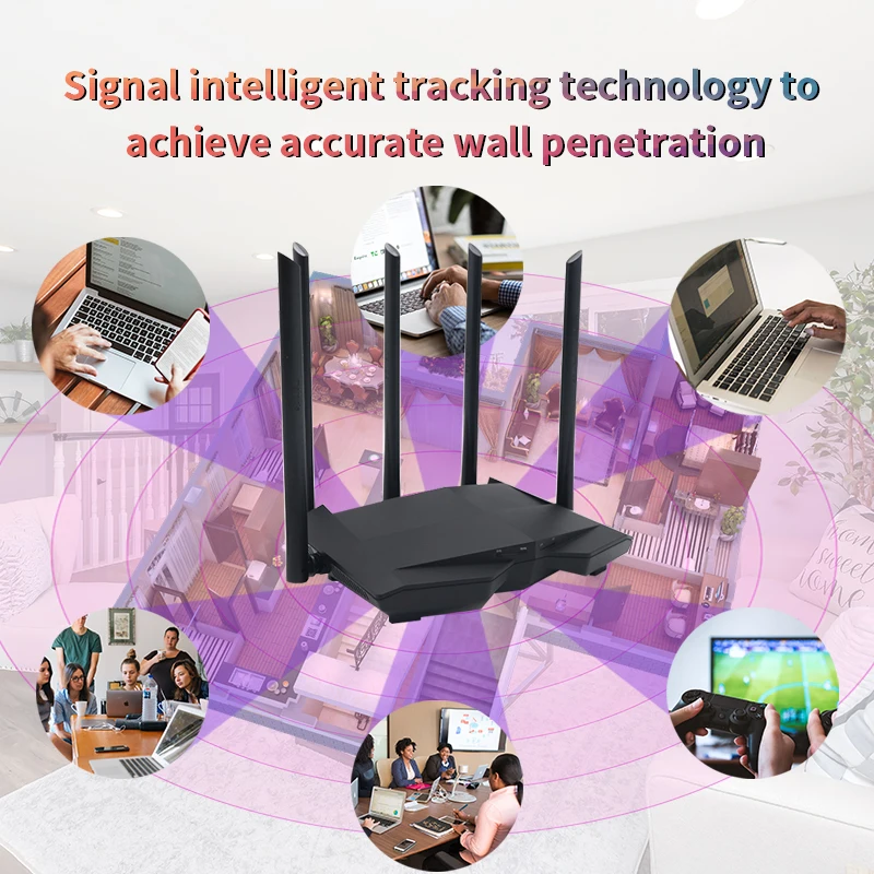 GLC11 Gigabit AC1200 Wireless Router Dual-Band Wifi Repeate with 5*6dBi High Gain Antennas Wider Coverage, Easy Setup