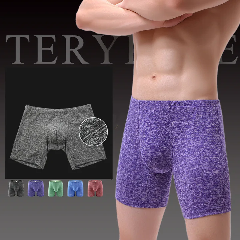 

Sexy Underwear Men Boxer Long Leg Shorts Man Solid Breathable Mid-rise U Convex Pouch Underpants Cueca masculina S-XL