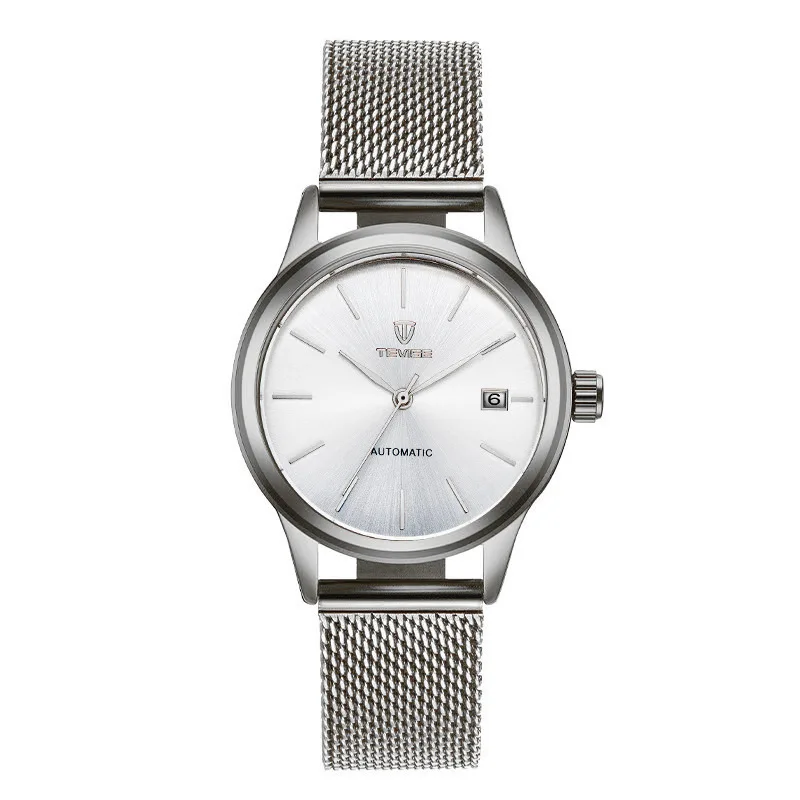 Women-Silver-White TEVISE Топ бренд класса люкс автоматические механические мужские женские часы с браслетом дамские водонепроницаемые сетчатые стальные платья парные наручные часы - Цвет: Women-Silver-White