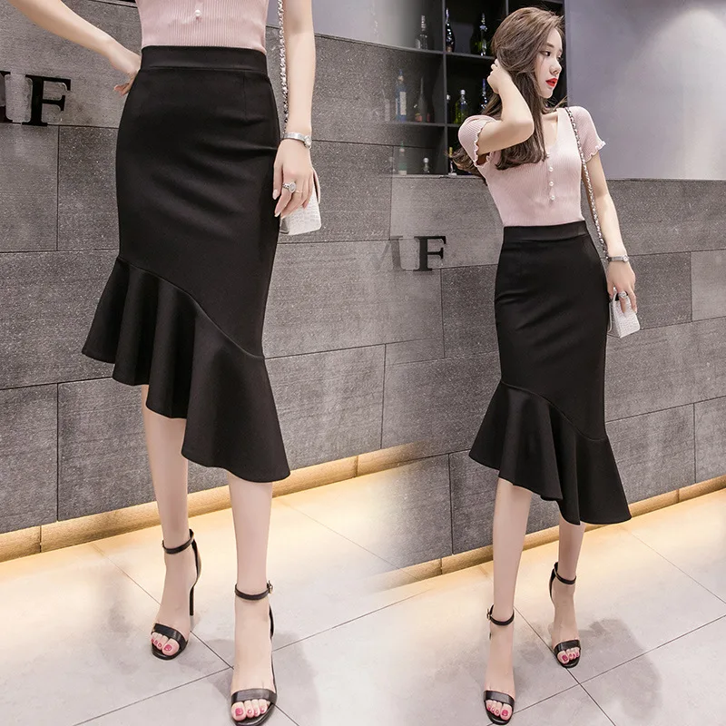 

Wild Fashion Women's New Stretch Bag Hip High Waist Irregular Occupation OL Medium Long Black Women's Clothing bodycon Skirts