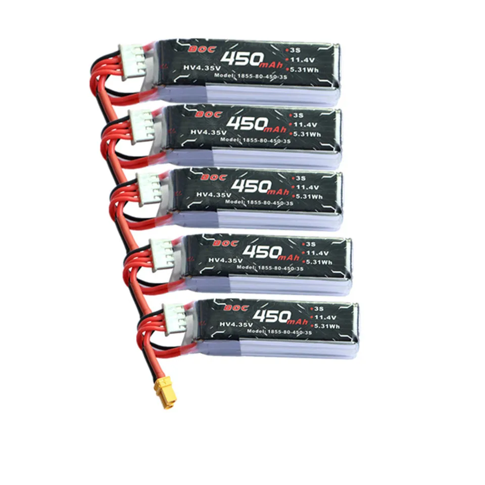 HV4.35V 450mAh Lipo 3S 11 4 V 80C XT30 Plug Connector HV литиевая батарея для RC FPV Racing Drone Tinywhoop запасные