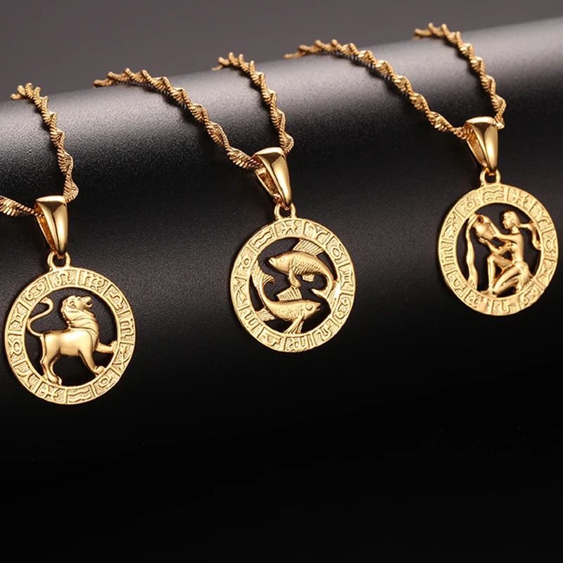 FJ 12 знаков зодиака желтое золото Созвездие Лев/Скорпион/Водолей Кулон водная