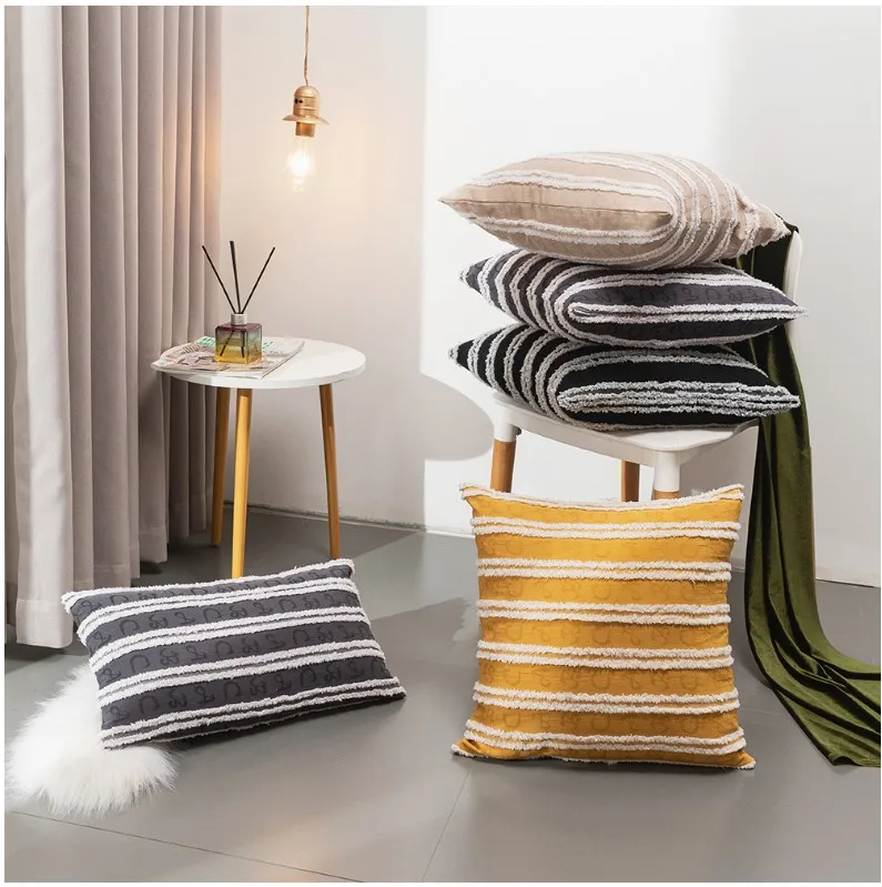 

Yellow Khaki Tassels Pillow Cover Black Grey Jacquard Decorative Cushion Cover Home Decor Throw PillowCase 45x45cm/30x50cm