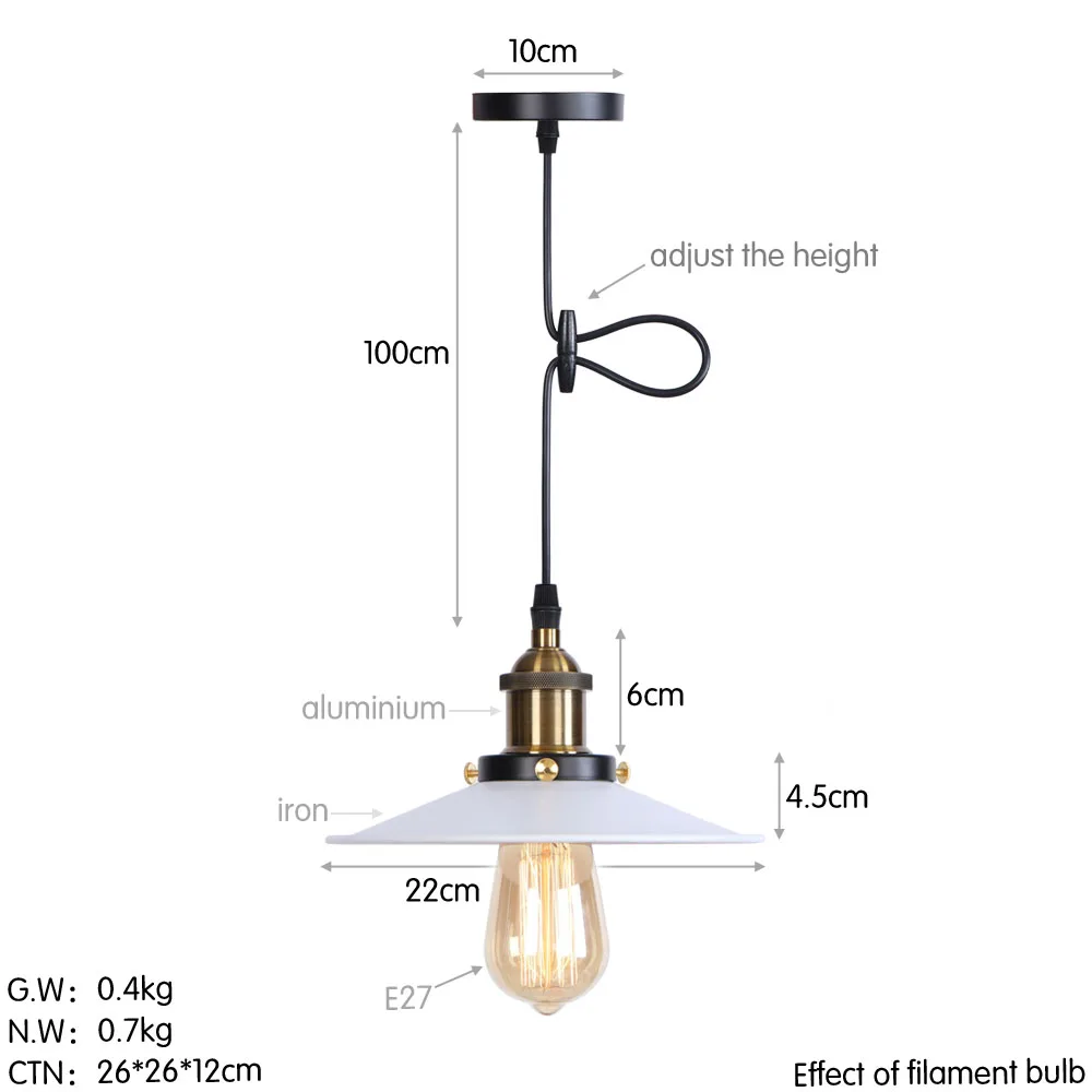 Эдисон винтажный светодиодный подвесной светильник Лофт декор белый Железный