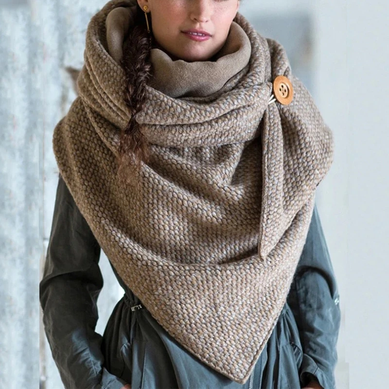 

Women Winter Thicken Warm Large Shawl Wrap Contrast Color Polka Dot Printing Soft Button Scarf Windproof Casual Bib
