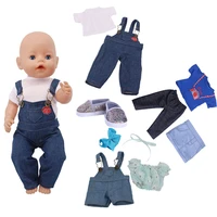 doll clothes strap print jeans suit suitable 18 inch american and 43 cm reborn baby new born doll accessories gifts for girl