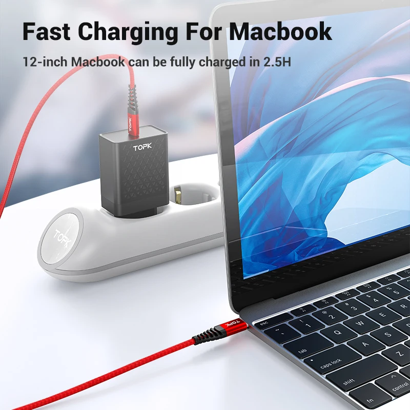 TOPK AP42 60 Вт PD usb type C кабель для USB-C кабель для быстрой зарядки для samsung Xiaomi huawei мобильный телефон USBC Кабель зарядного устройства