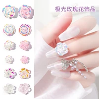 10pcs pack japanese nails decorative aurora rose flower 3d rhinestone autumn winter manicure ornament nail accesoires supply