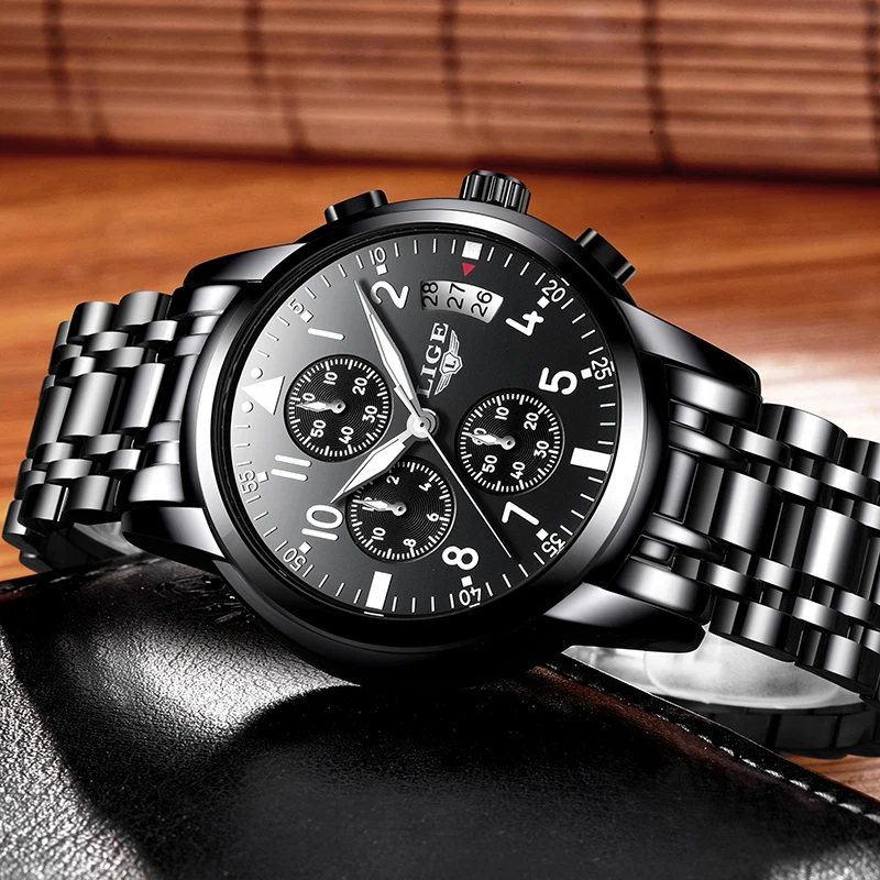 Часы мужские кварцевые с хронографом из нержавеющей стали|Кварцевые часы| |