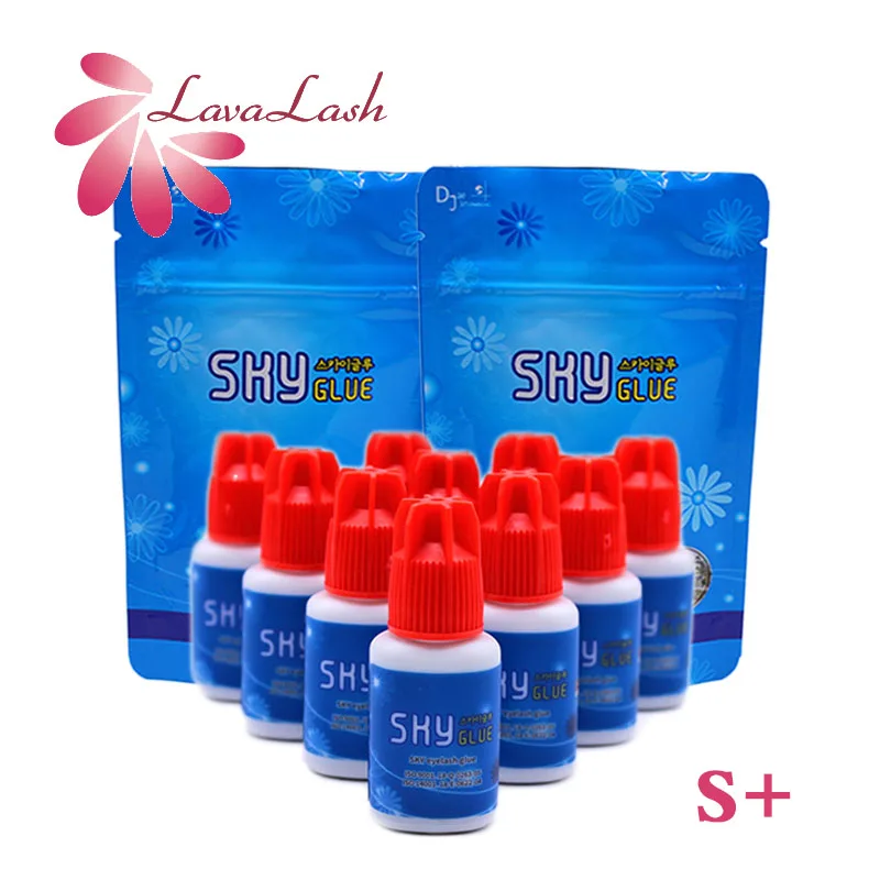 10 Bottles SKY S+ Type Glue For Eyelash Extension Red Cap Fast Drying Korea False Lash Glue 5ml Makeup Tools Wholesale Adhesive