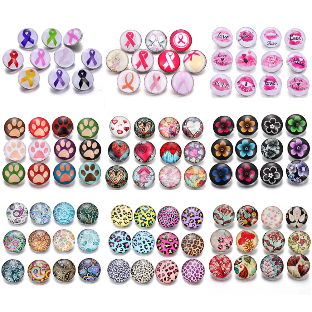 10 шт./лот новые кнопки ювелирные изделия смешанные любовь сердце стекло кабошон 18