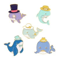 cartoons dolphin in a hat lapel pins anime badges womens enamel brooches on backpack cute hijab pins metal decorative brooch