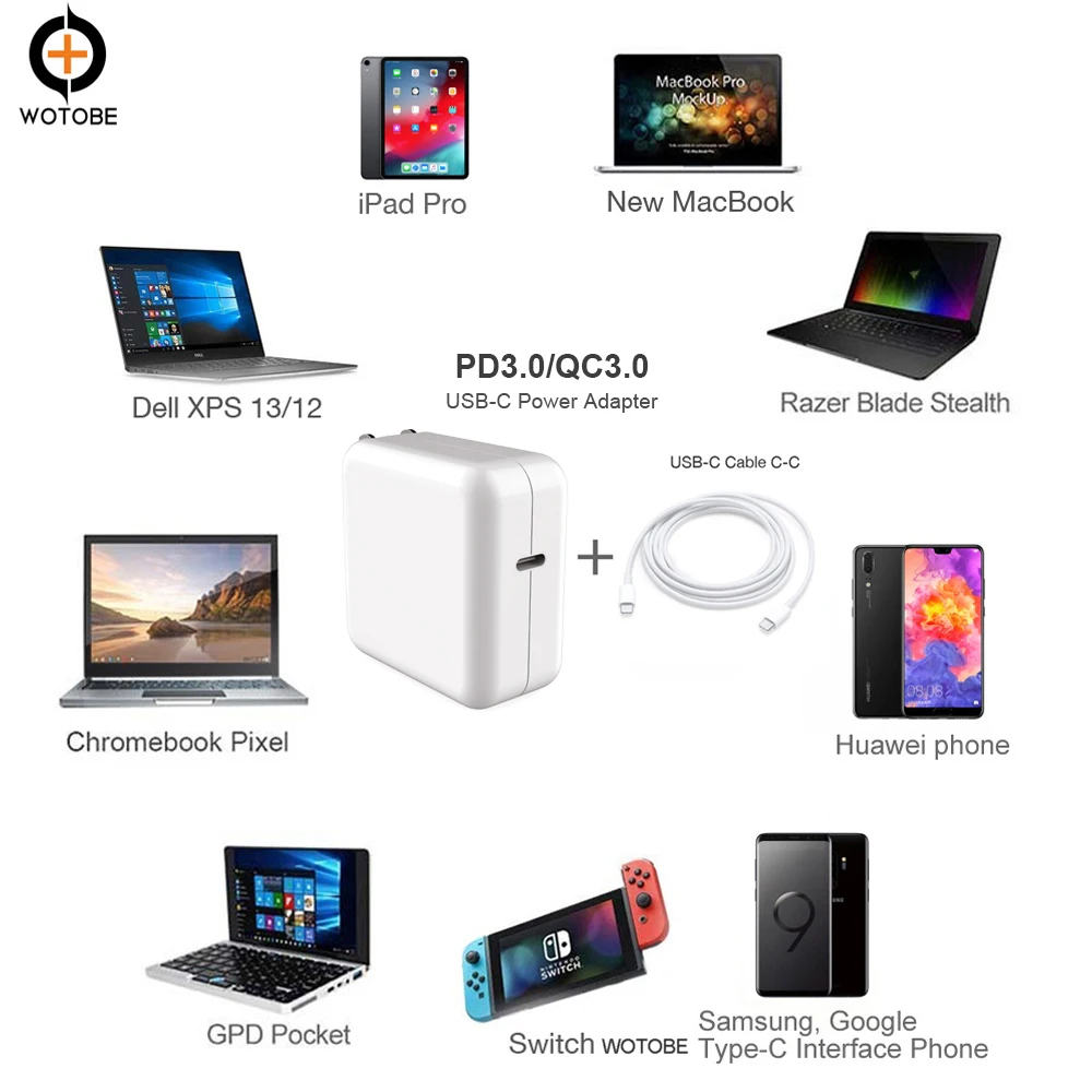 100 Вт USB-C зарядка 5А E-mark кабель адаптер питания или 29 Вт/30 Вт 61 Вт 87 Вт PD зарядное устройство для MacBook Pro/Air/iPad DELL MI9 P20/P30/S9/S10