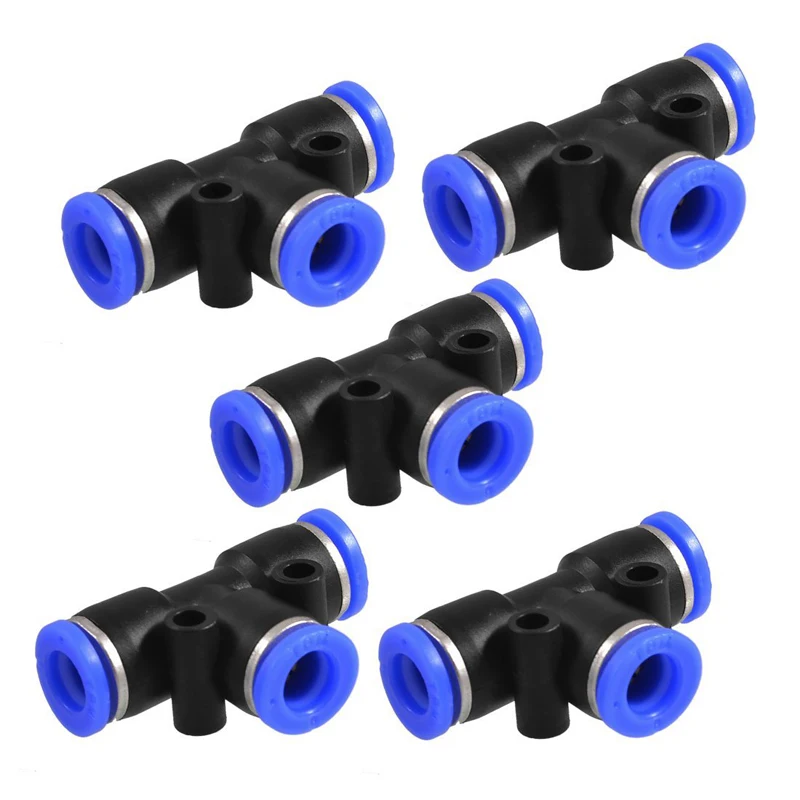 

LBER 5 Pcs 8mm to 8mm 3 Ways Push in One Touch Tee Shaped Quick Fittings