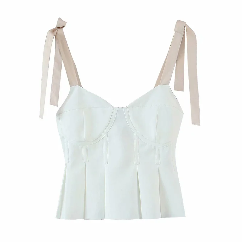 

2021 Summer Sexy Woman Y2K White Slim Ruffles Lacing Strapless Camisole Ladies Elegant Beach Spaghetti Strap Tops