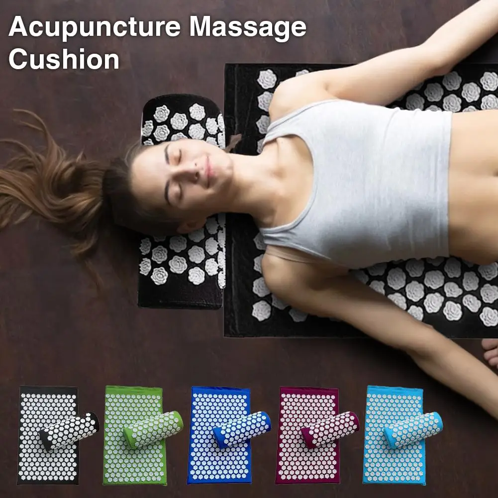 

Lotus Spike Acupressure Massage Mat &Pillow Set Yoga Acupuncture Cushion Relieve Back Neck Muscle Pain Body Massage Mat dropship
