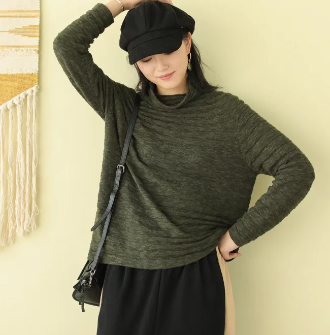 Женская водолазка с высоким воротником Свободный пуловер в стиле ретро