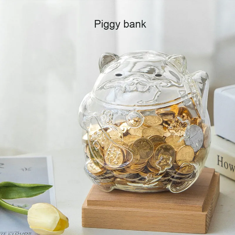 Стеклянная копилка с изображением кота мультяшным рисунком Копилка в форме