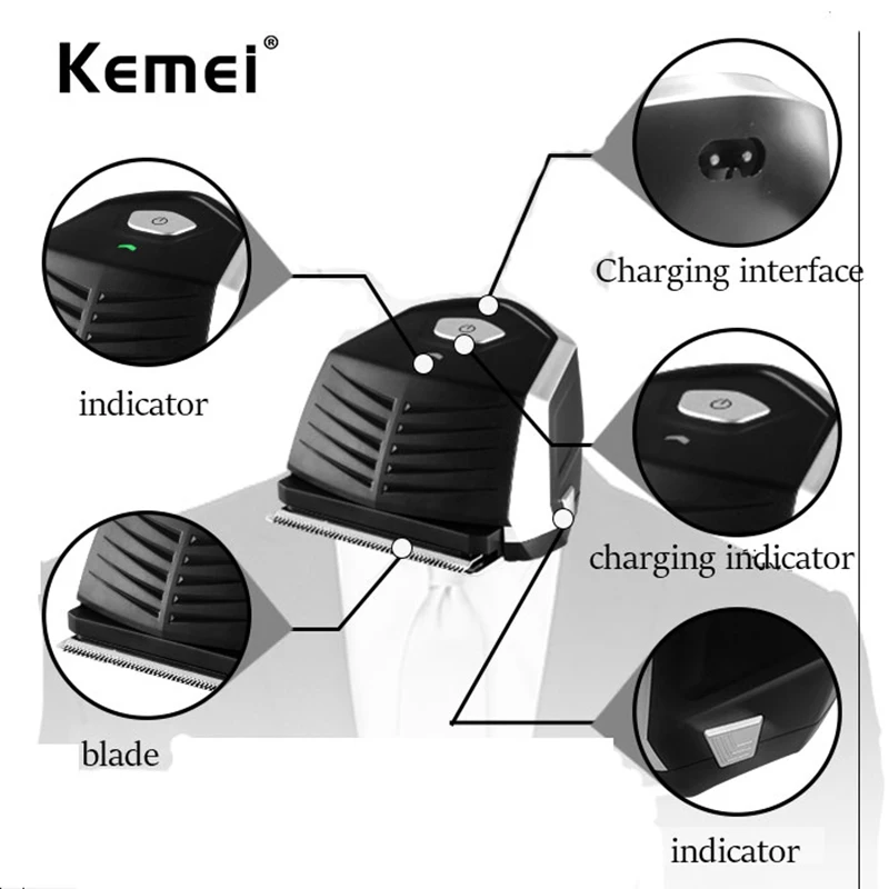 Электрический триммер для волос Kemei мини машинка стрижки 9 ограничений гребень