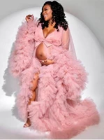 sexy see through prom dresses robes maternity dress for photo shoot ruffled tulle maternity robes for photography or baby shower