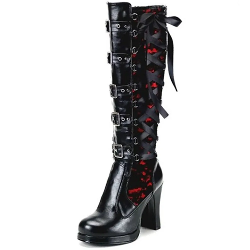 

SaraIris shoes lace Platform Buckle Mid Calf Boots Women 2020 Party Boots Ladies Buckle Round Toe High Heels Shoes