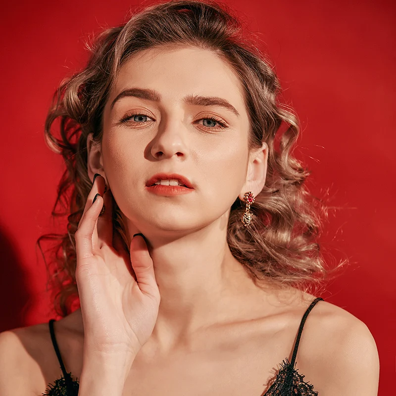 Женские винтажные сережки-подвески с леопардовой головкой красные сережки