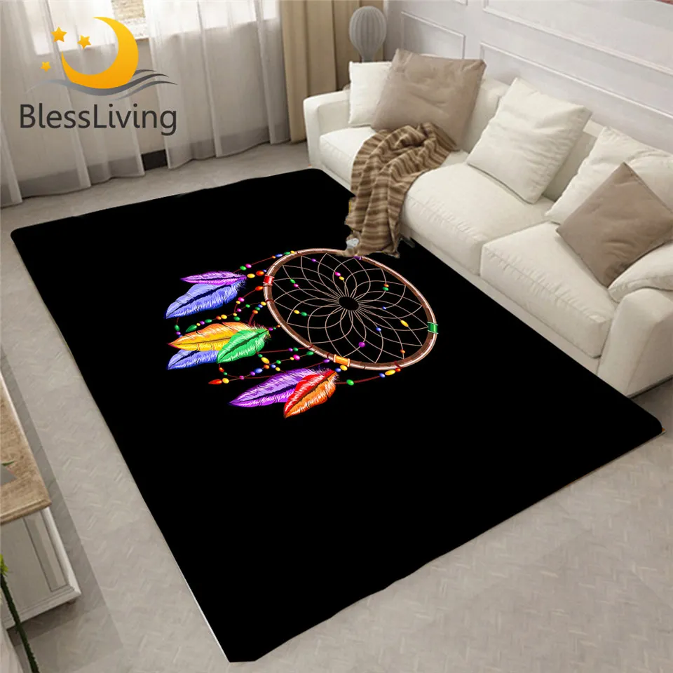 

BlessLiving в стиле «Ловец снов»; Большие ковры для Гостиная богемный коврики, расшиты разноцветными бусинами и перья ковер 122x183 Boho на коврике ара...