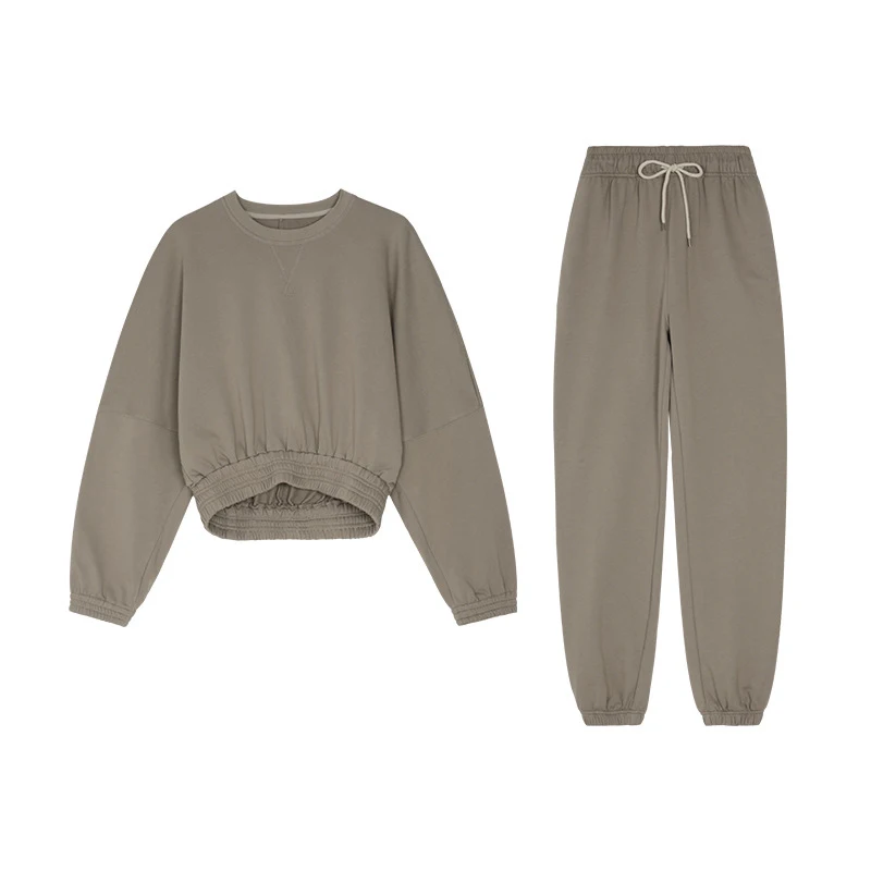 

TWOTWINSTYLE Casual Two Piece Set For Women O Neck Long Sleeve Hoodies High Waist Harem Pants Solid Sets Female 2021 Spring Tide