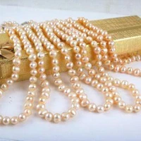 new fashion charming wholesale price 5pcs 7 8mm pink akoya pearl necklace round beads women diy chain jewelry 18inch bv193