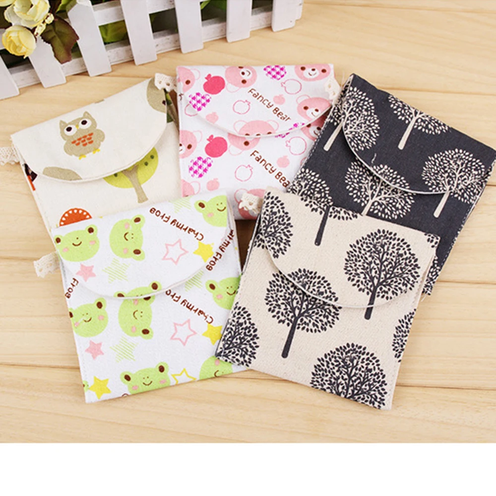 

Girls Diaper Sanitary Napkin Storage Bag Canvas Sanitary Pads Package Bags Coin Purse Jewelry Organizer Credit Card Pouch Case
