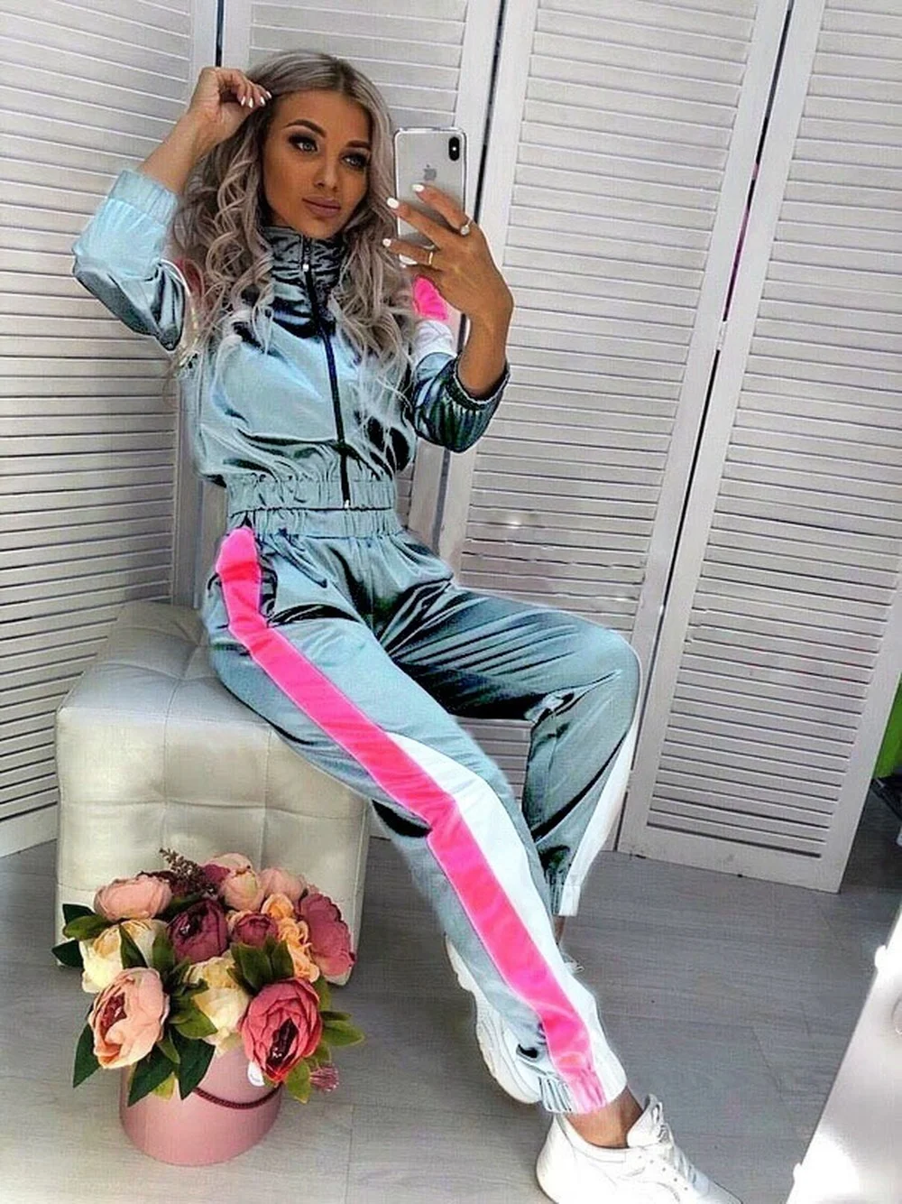 

Donsignet Fashion Women Suit Spring New Casual High Neck Zipper Stitching Street Short Trousers Two-piece Suit Women's Clothing