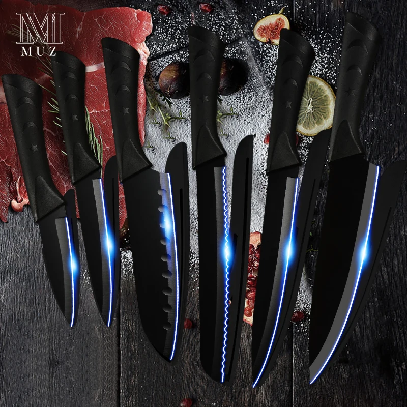 Набор кухонных ножей из нержавеющей стали 1/6 шт. модные ножи шеф повара черной с
