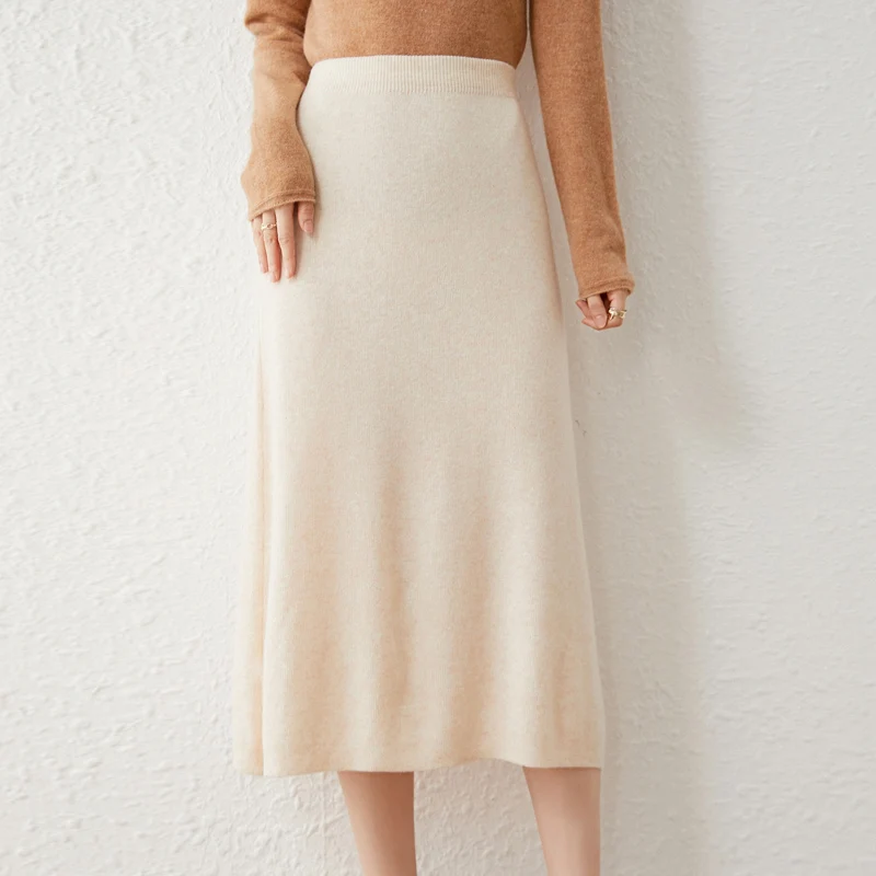 Новинка 2021 Женская осенне-зимняя юбка средней длины из 100% чистой шерсти