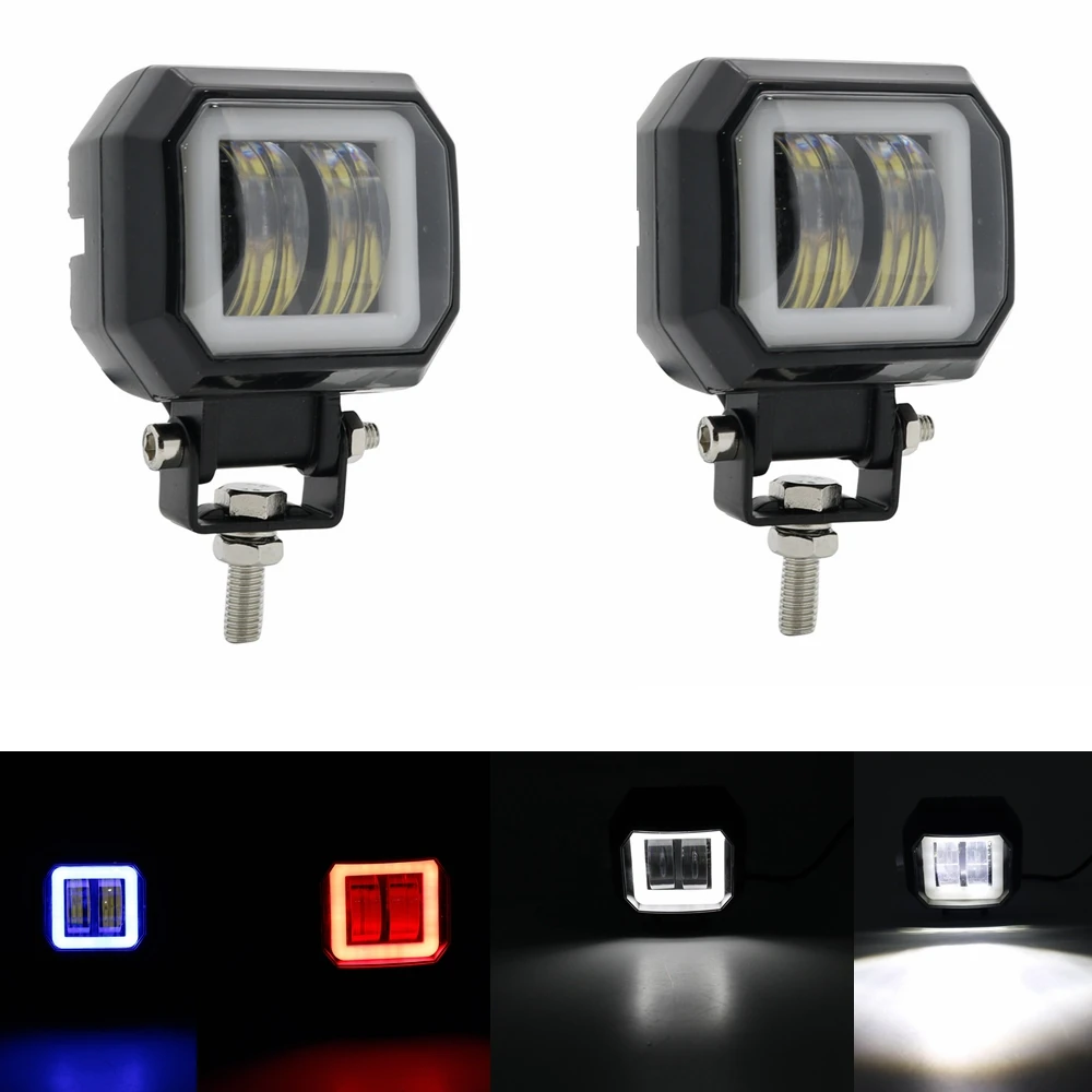 2 Pcs 3 Inch 20W Waterproof Round LED Angel Eyes Light Bar 12V 24V 6500K white blueFor Motorcycle Offroad led Work | Автомобили и