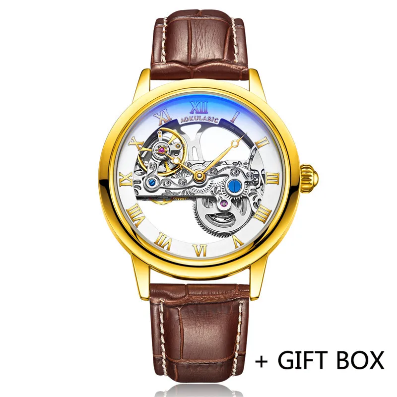 AK01504 with box AOKULASIC автоматические механические мужские наручные часы военный армейский Спорт Мужские часы лучший бренд Роскошные полые водонепроницаемые мужские часы 015 - Цвет: AK01504 with box