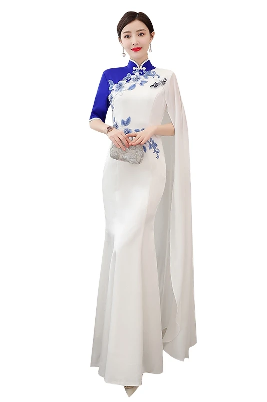 

COIGARSAM 4XL Plus Size Chinese Style New Dresses White 6887