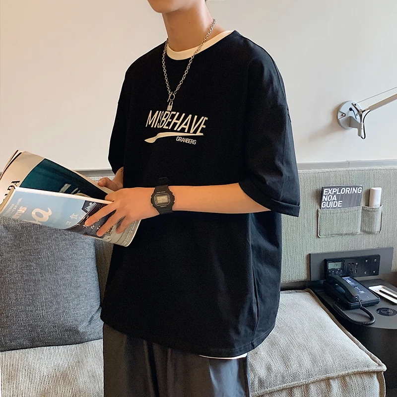 

Letter Print Graphic T Shirts for Men 2021 Fashion Trends Summer Clothing Teens Short Sleeve Tees Harajuku Oversized Streetwear