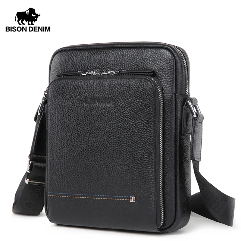 Мужская сумка через плечо BISON DENIM из натуральной кожи коровьей для мужчин деловые