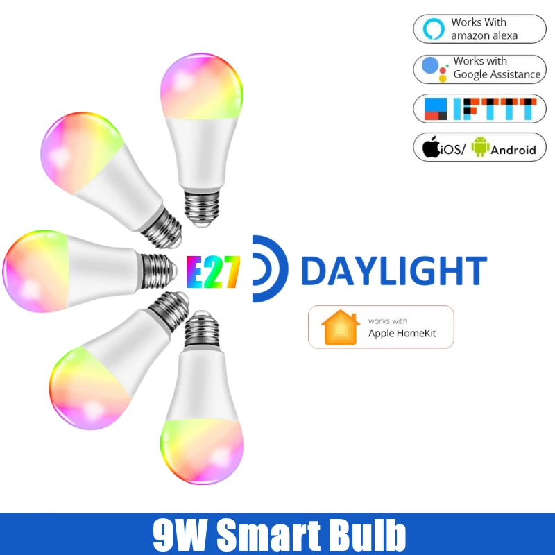 

E27 9W Smart Bulb Energy Saving With Diming Function RGB Scene Mode Via Siri Homekit IFTTT Control Compatible Alexa Google Home