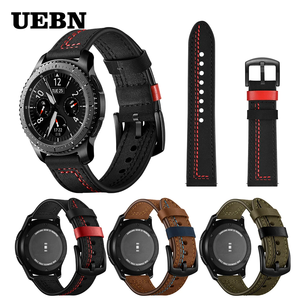

UEBN 20mm 22mm Luxury Leather Strap For Samsung Gear S2 S3 Classic/Frontier Band Bracelet for Garmin Vivoactive 3 Watchbands