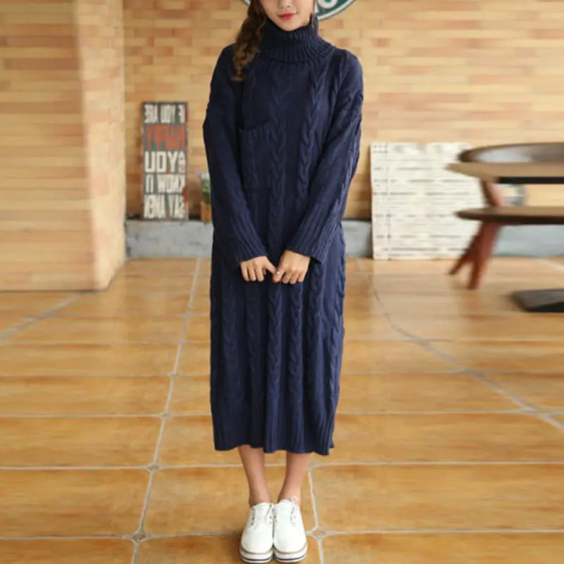 Edition Thickened High-collar Sweater Long Skirt Women's Super-long Knee Knitted Dress Tide over Loose Wharf | Женская одежда