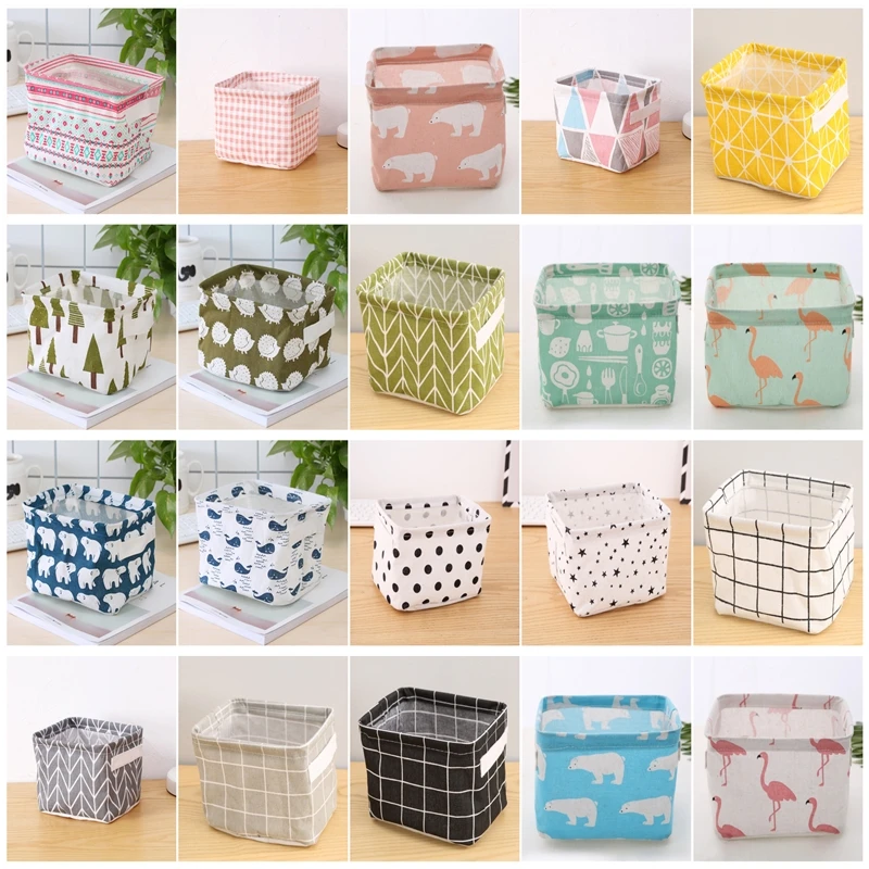 

Cotton Linen Storage Basket Cartoon Portable Desktop Debris Finishing Basket Storage Box Closet Small Clothing Storage Organizer